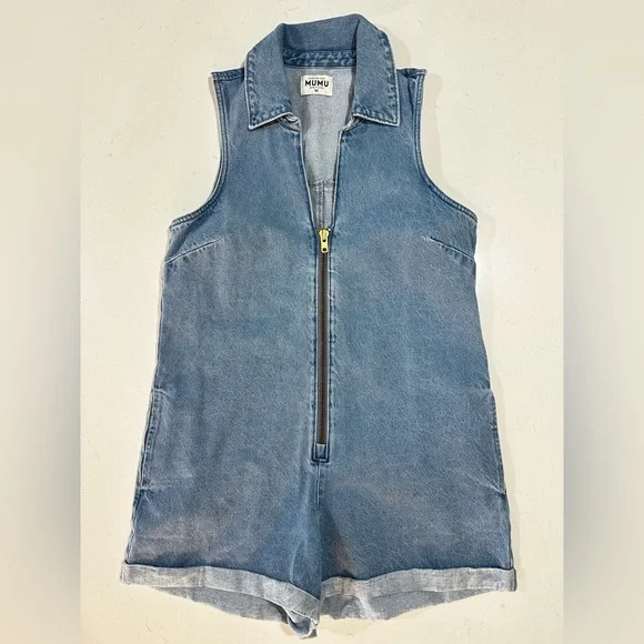 Show Me Your MuMu Denim Zip Up Romper - Size M - Picture 3 of 8